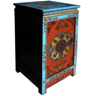 Tibetan Blue and Orange One Door Bedside Table  