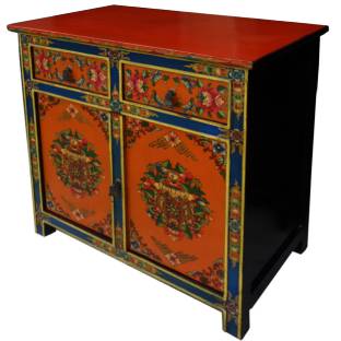 Tibetan Side Cabinet Blue and Orange Tone 