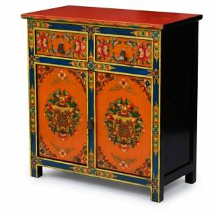 Tibetan Side Cabinet Blue and Orange Tone 