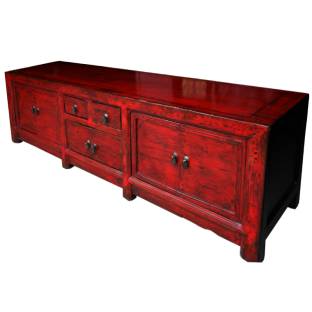 Antique Chinese Red Low Sideboard TV Unit w/Patina 