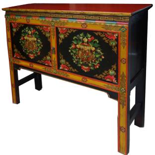 Tibetan Two Door Console Hall Table Painted Symbol