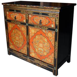 Tibetan Small Cabinet Hand Painted Flora