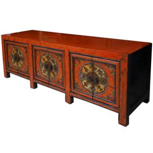 Tibetan Low Sideboard  Hand Painted Buddhism Symbols