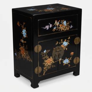 Chinese Black Floral Painted Bedside Table