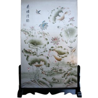 Chinese Room Divider Screen on Stand - Lotus Pond