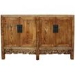 Antique Natural Elm Chinese Sideboard w/ Carvings