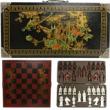Black Chess Set in Oriental Painted Case