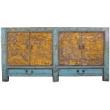 Original Turquoise & Yellow Distressed Sideboard