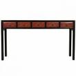 Chinese Four Drawers Console Table Black Frame Red Carved Drawers