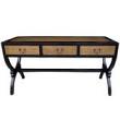 Chinese Black Rattan Inlay Scissors Legs Desk/Hall Table