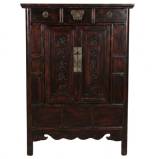 Chinese Dark Brown Cabinet with Carved Couplet