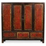 Large Antique Chinese Cabinet Red and Black