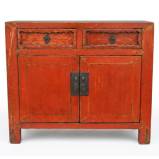 Antique Chinese Red Side Cabinet