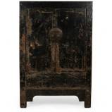 Antique Old Black Chinese Cabinet with Paintings