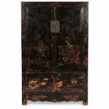Antique Old Black Painted Chinese Cabinet