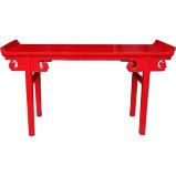 Red Lacquered Everted End Double Sides Chinese Console Table 