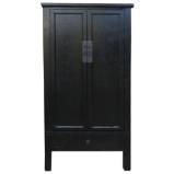 Black Chinese Two Door One Drawer Cabinet 