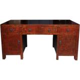 Chinese Antique Desk Orange Gold Painted Four Drawers and Two Doors 