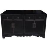 Chinese Old Black Sideboard Buffet w/Carvings 