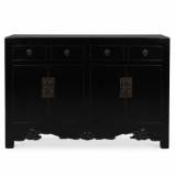 Chinese Old Black Sideboard Buffet w/Carvings 