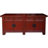 Antique Chinese Sideboard Red Patina w/ Carved Drawers