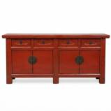 Antique Chinese Sideboard Red Patina w/ Carved Drawers