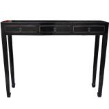 Black Lacquer Narrow Console Table Three Drawers