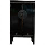 Black Chinese Wedding Cabinet w/Twelve Zodiac Embossed Bronze Plate 