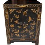 Chinese Bedside Table Cabinet Painted Gold Butterflies
