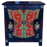 Chinese Bedside Table Cabinet Black w/Painted Qipao 