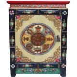 Tibetan Multi-Coloured Bedside Table w/Painted Symbols