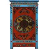 Tibetan Blue and Orange One Door Bedside Table  