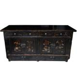 Antique Chinese Old Black Sideboard w/Paintings