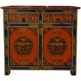 Tibetan Side Cabinet Blue and Orange Tone 