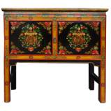 Tibetan Two Door Console Hall Table Painted Symbol
