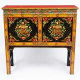 Tibetan Two Door Console Hall Table Painted Symbol