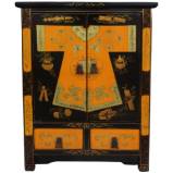 Chinese Bedside Cabinet Painted Qipao Two Doors Two Drawers