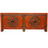 Tibetan Low Sideboard  Hand Painted Flora and Symbols 