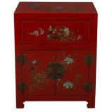 Chinese Red Flower Painted Bedside