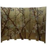 Gold 6 Panels Pear Blossom Room Divider Screen